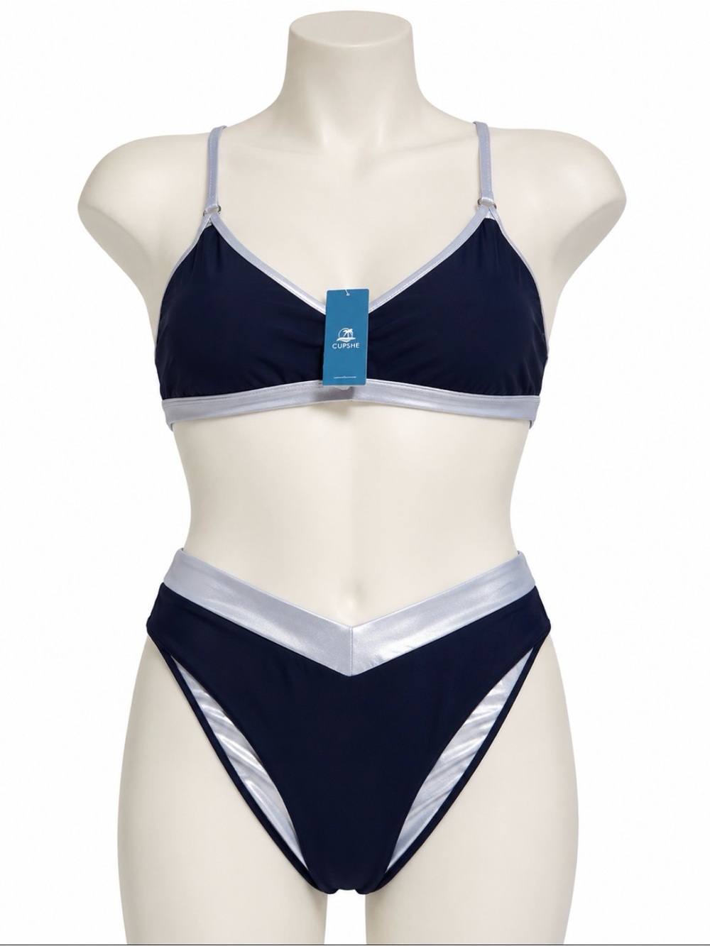 Cupshe Navy and Purple Trim V-Waist Bikini
